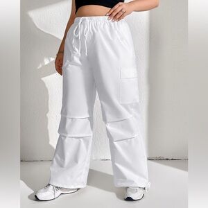 SHEIN White Polyester Parachute Pants Drawstring waist & ankles Petite Small
